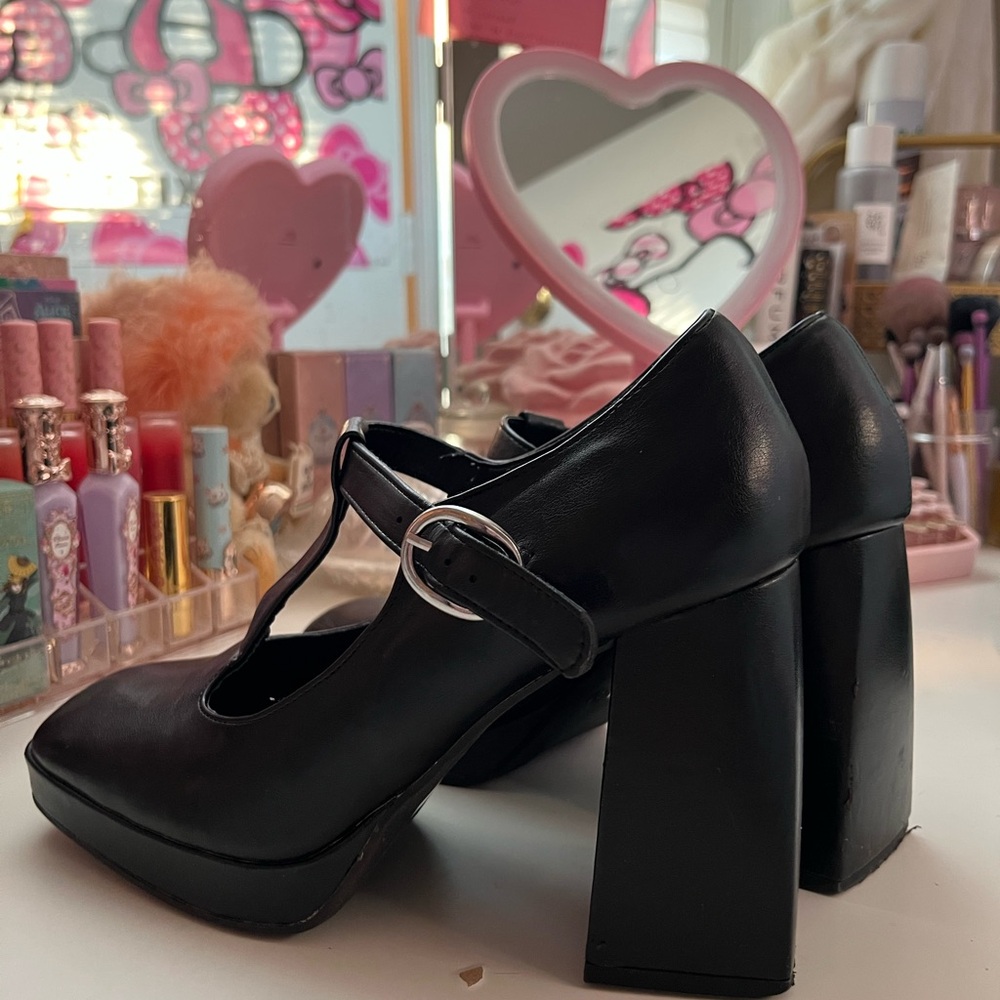 Black Chunky Heel Mary Jane Shoes